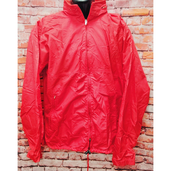 L.L. Bean Windbreaker Jacket Men's L Tall Red Softshell Packable Hooded Full Zip - Picture 1 of 5